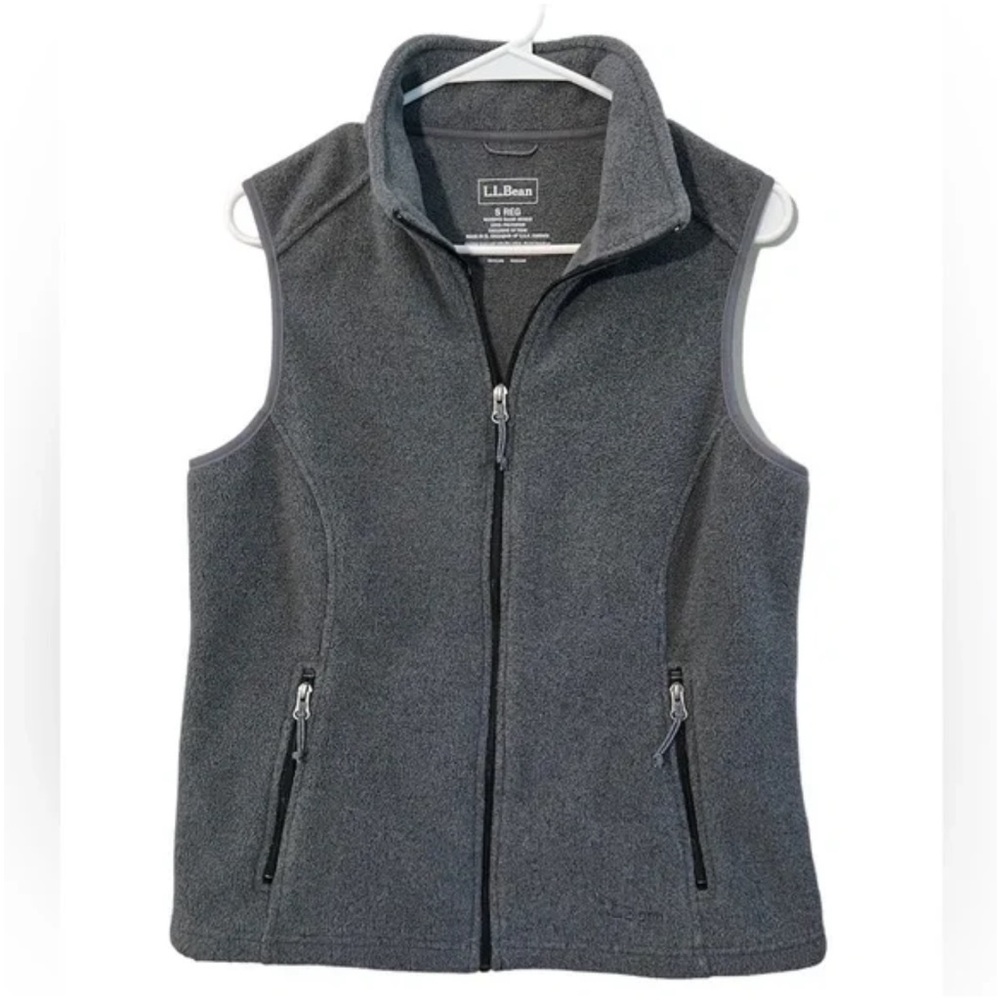 LL Bean Fleece Vest Womens Size 2X Plus Gray Full Zip Waist Drawstring